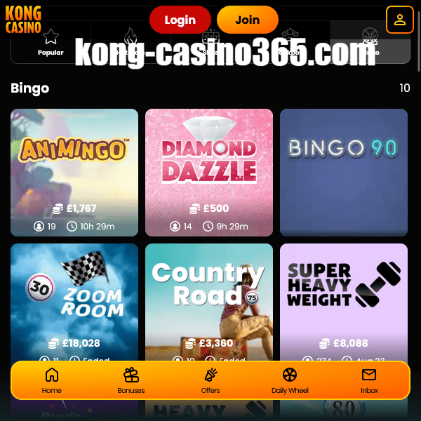 Kong Casino bingo lobby selection 1