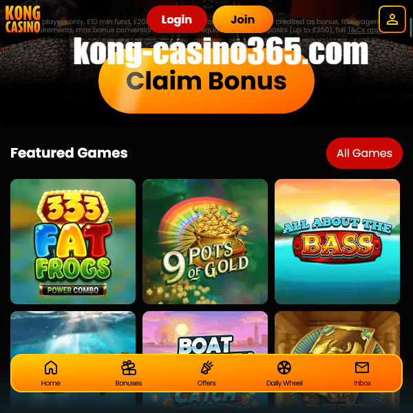 Claim bonus button banner at Kong Casino