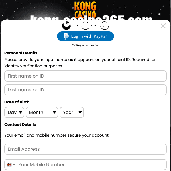 Kong Casino registration modal form